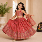 Pink Dusty Rose Sequins Embroidered Lehenga with Heavy Chinon Dupatta back view