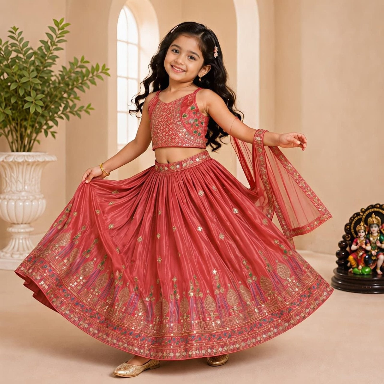 Pink Dusty Rose Sequins Embroidered Lehenga with Heavy Chinon Dupatta back view