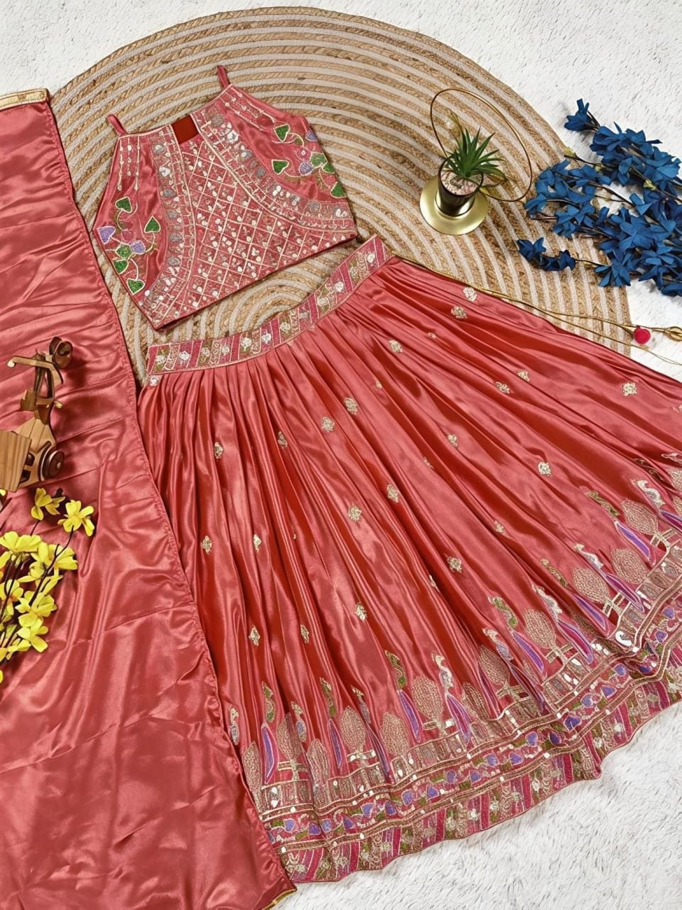 Pink Dusty Rose Sequins Embroidered Lehenga with Heavy Chinon Dupatta colour variant view