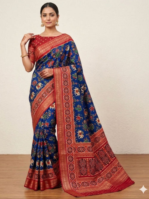 Blue Patola Saree for women - full front view | Snyvia