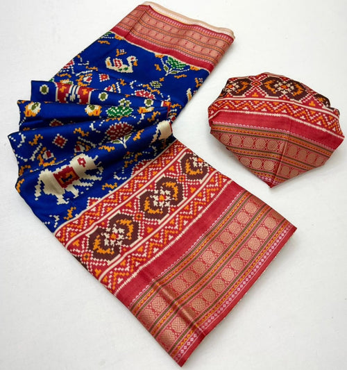 Blue Patola Saree - drape and pallu detail