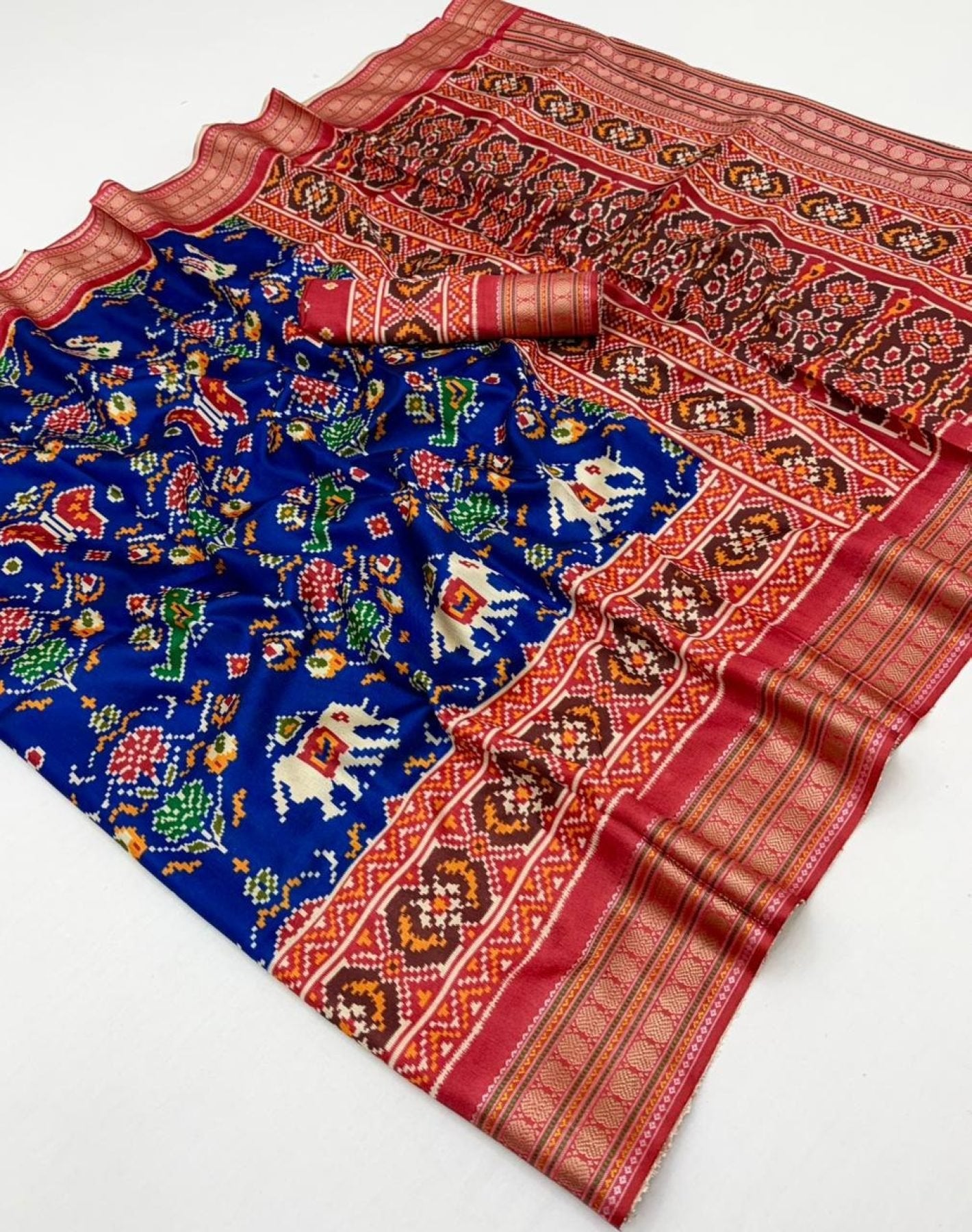 Blue Patola Saree - side drape view