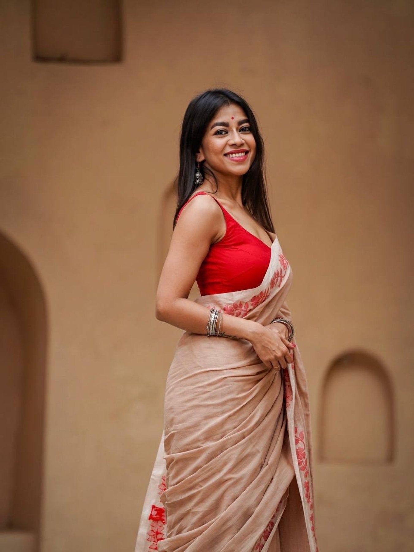 Cream Cotton Saree - detail view 11