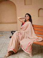 Cream Cotton Saree - side drape view