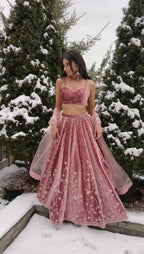 Japan Satin Lehenga with Coding Dori Sequins Work for Wedding Wear full drape view
