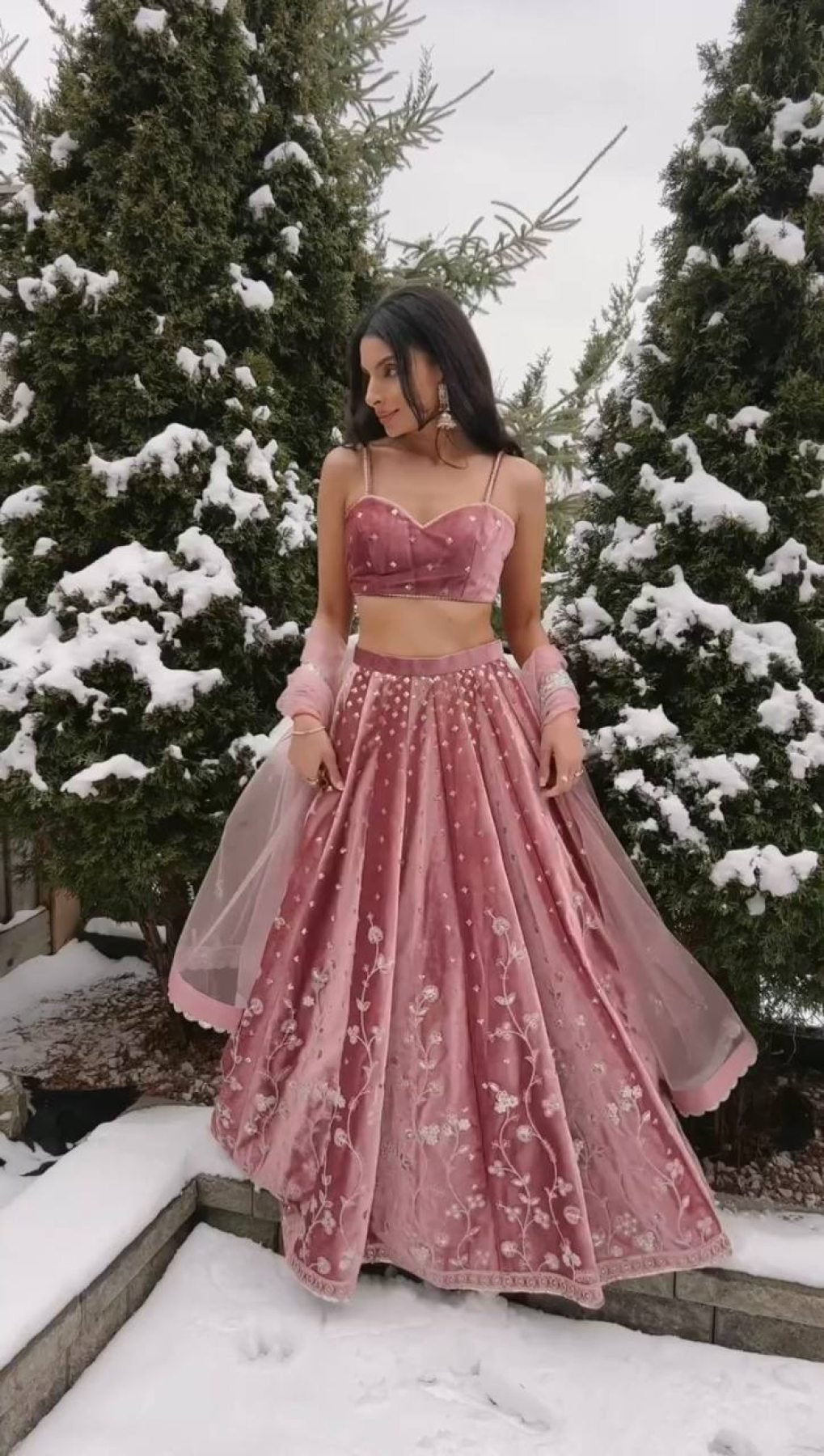 Japan Satin Lehenga with Coding Dori Sequins Work for Wedding Wear full drape view