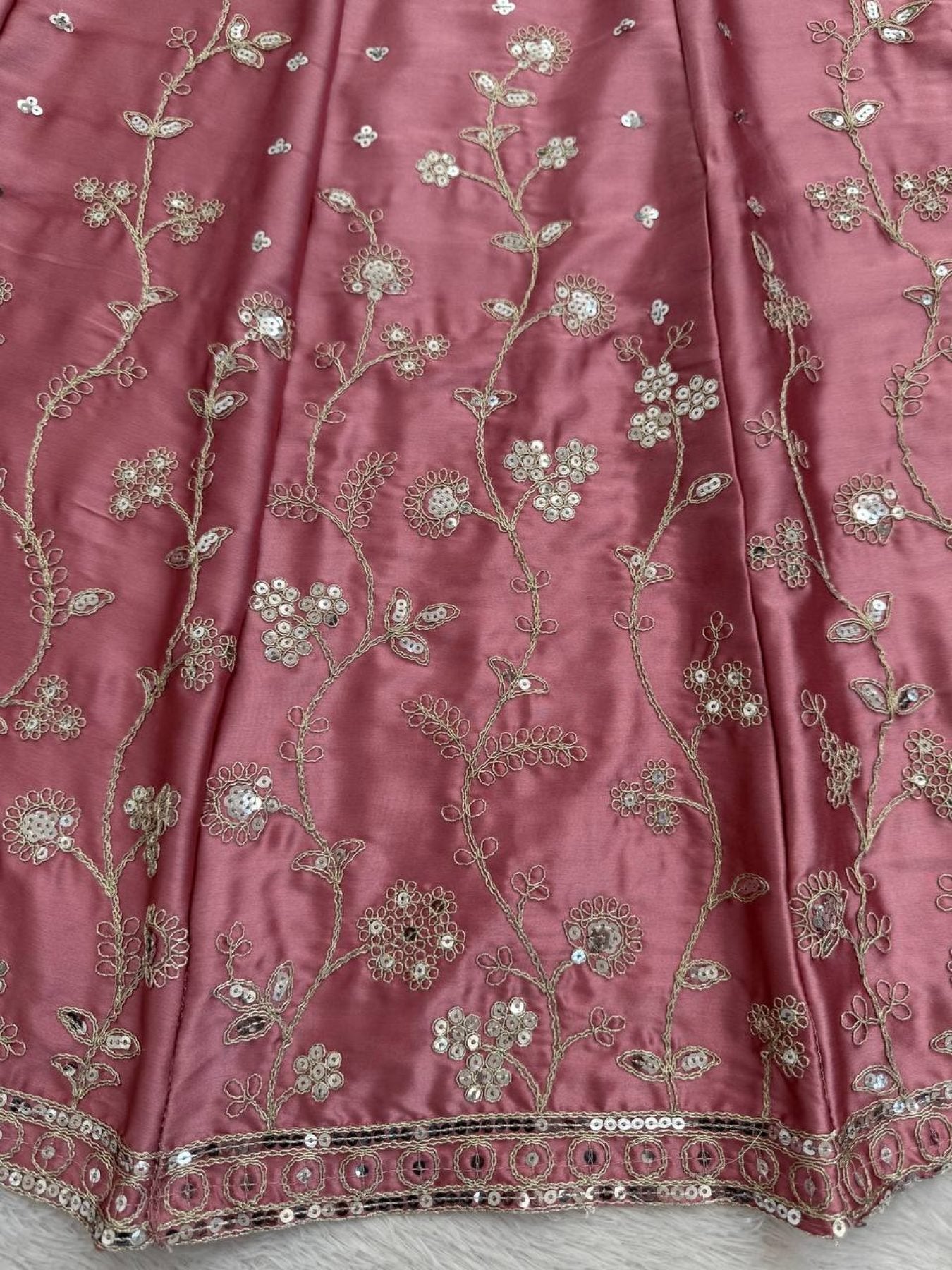 Japan Satin Lehenga with Coding Dori Sequins Work for Wedding Wear fabric texture detail