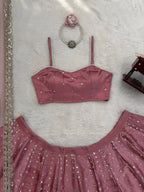 Japan Satin Lehenga with Coding Dori Sequins Work for Wedding Wear back view