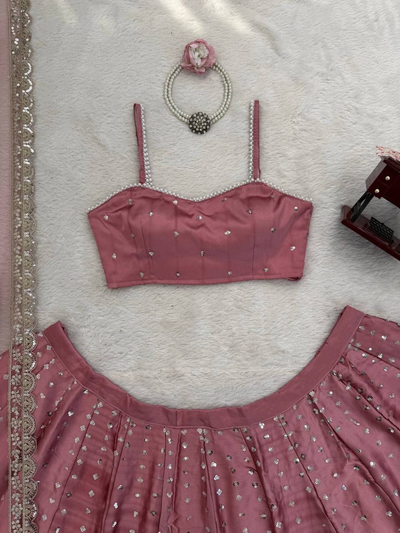 Japan Satin Lehenga with Coding Dori Sequins Work for Wedding Wear back view