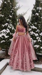 Japan Satin Lehenga with Coding Dori Sequins Work for Wedding Wear embroidery close-up