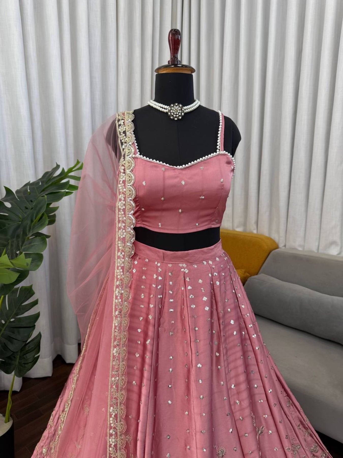 Japan Satin Lehenga with Coding Dori Sequins Work for Wedding Wear colour variant view