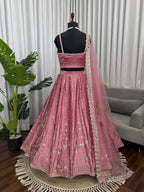 Japan Satin Lehenga with Coding Dori Sequins Work for Wedding Wear front view