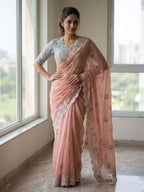 Peach Georgette Saree for women - full front view | Snyvia