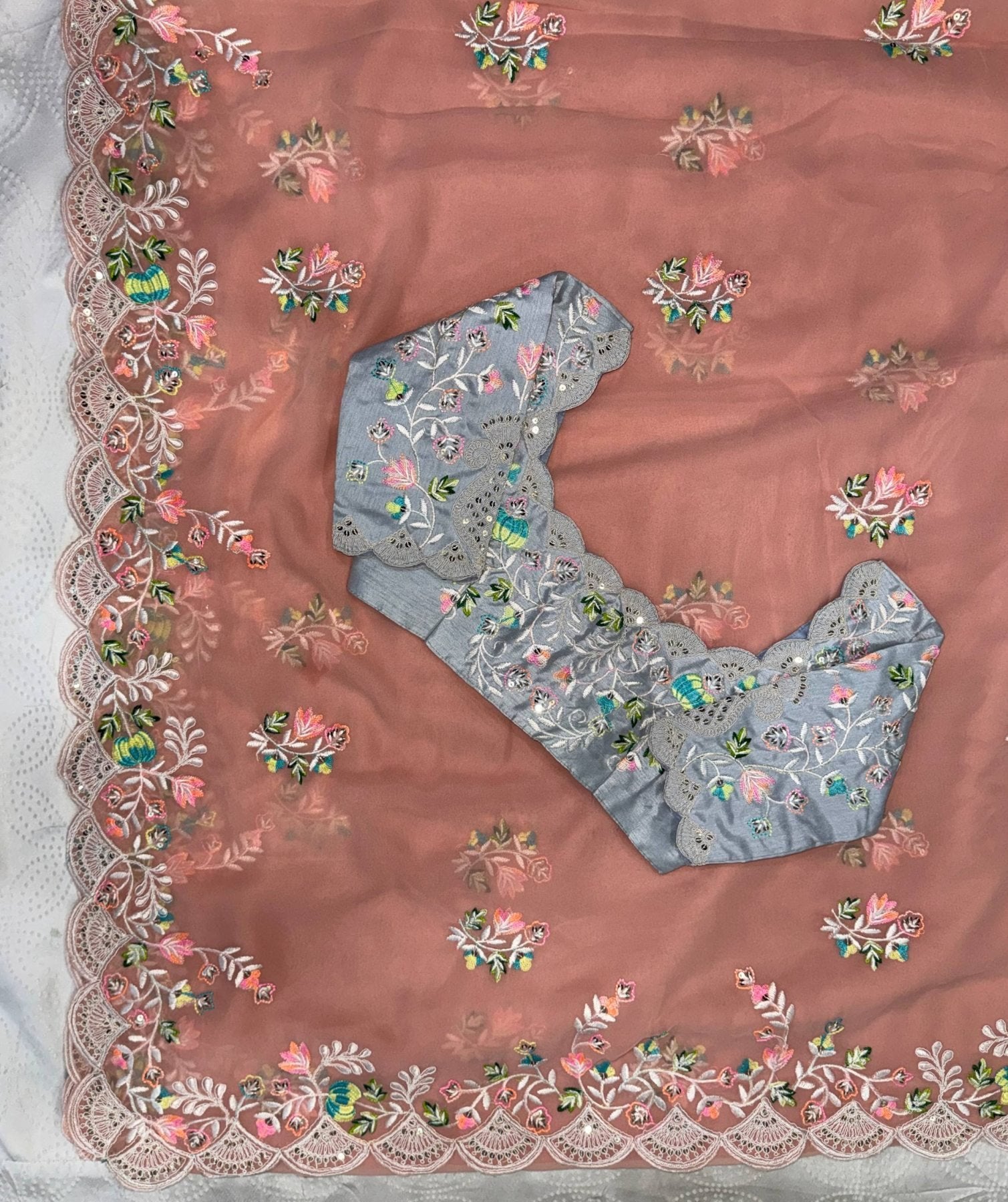 Peach Georgette Saree - detail view 14