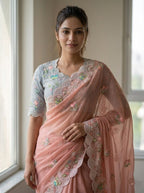 Peach Georgette Saree - side drape view