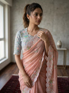 Peach Georgette Saree - fabric texture close-up