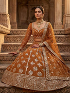 Yellow Faux Georgette Lehenga with Embroidered Dupatta for Bridal Fashion embroidery close-up