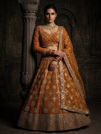 Yellow Faux Georgette Lehenga with Embroidered Dupatta for Bridal Fashion fabric texture detail
