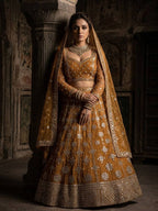 Yellow Faux Georgette Lehenga with Embroidered Dupatta for Bridal Fashion styling view