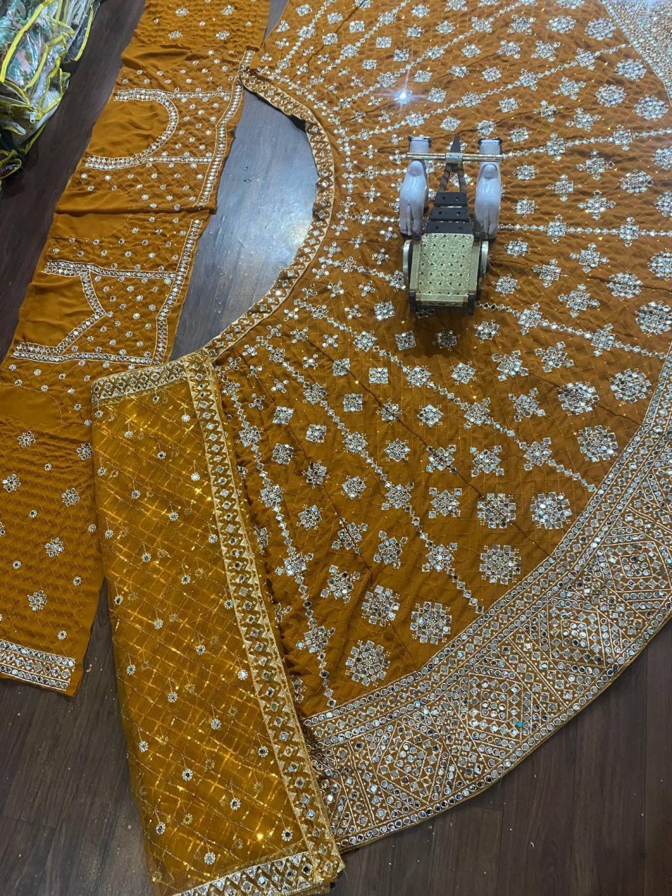 Yellow Faux Georgette Lehenga with Embroidered Dupatta for Bridal Fashion blouse and dupatta detail