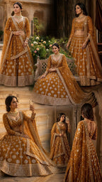 Yellow Faux Georgette Lehenga with Embroidered Dupatta for Bridal Fashion fabric texture detail