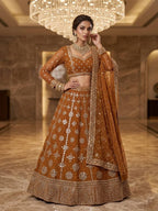 Yellow Faux Georgette Lehenga with Embroidered Dupatta for Bridal Fashion back view