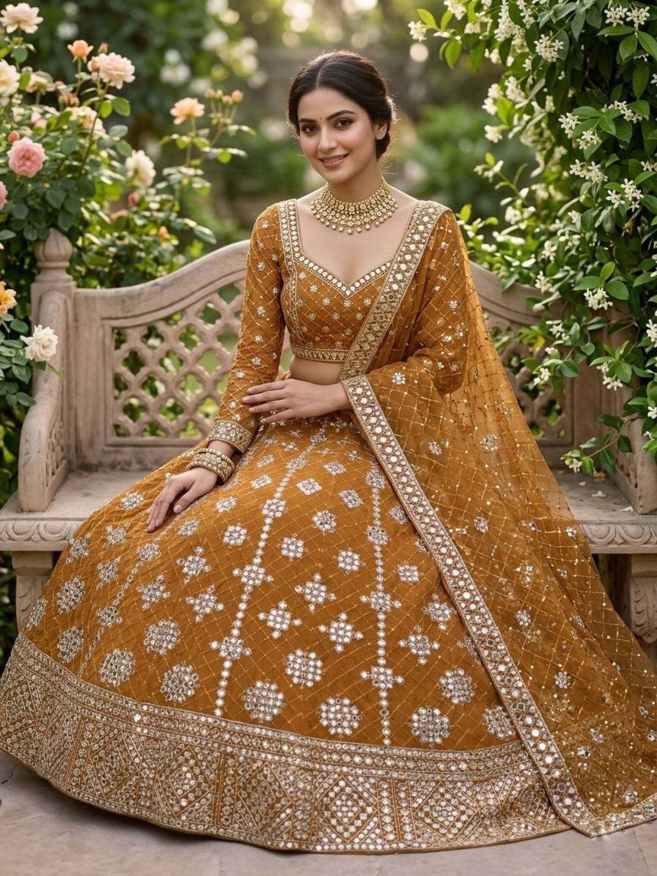 Yellow Faux Georgette Lehenga with Embroidered Dupatta for Bridal Fashion colour variant view