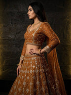 Yellow Faux Georgette Lehenga with Embroidered Dupatta for Bridal Fashion full drape view