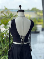 Black friendly Cotton Lehenga Choli with 8 Meter Flared Lehenga and Dori Blouse detailed view
