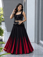 Black friendly Cotton Lehenga Choli with 8 Meter Flared Lehenga and Dori Blouse embroidery close-up