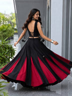 Black friendly Cotton Lehenga Choli with 8 Meter Flared Lehenga and Dori Blouse fabric texture detail