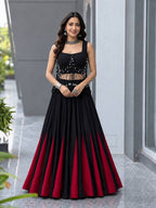 Black friendly Cotton Lehenga Choli with 8 Meter Flared Lehenga and Dori Blouse back view