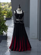 Black friendly Cotton Lehenga Choli with 8 Meter Flared Lehenga and Dori Blouse styling view