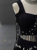 Black friendly Cotton Lehenga Choli with 8 Meter Flared Lehenga and Dori Blouse colour variant view