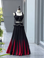 Black friendly Cotton Lehenga Choli with 8 Meter Flared Lehenga and Dori Blouse detailed view