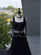 Black friendly Cotton Lehenga Choli with 8 Meter Flared Lehenga and Dori Blouse fabric texture detail