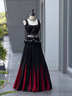 Black friendly Cotton Lehenga Choli with 8 Meter Flared Lehenga and Dori Blouse back view