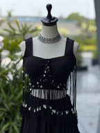 Black friendly Cotton Lehenga Choli with 8 Meter Flared Lehenga and Dori Blouse colour variant view