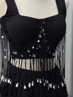 Black friendly Cotton Lehenga Choli with 8 Meter Flared Lehenga and Dori Blouse front view