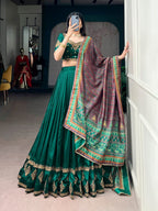 Vichitra Silk Lehenga Choli with Sequins Embroidery for Wedding Wear back view