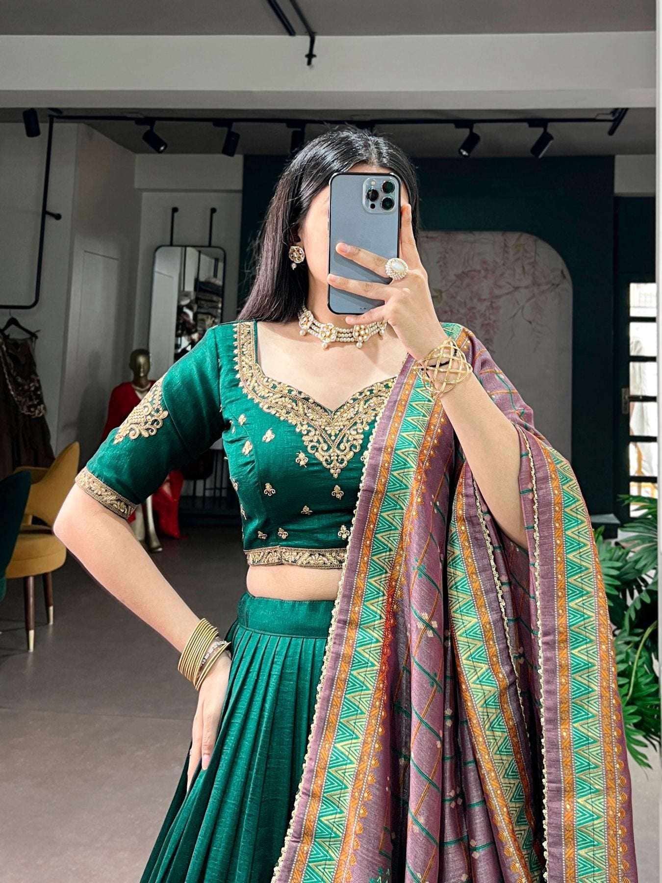Vichitra Silk Lehenga Choli with Sequins Embroidery for Wedding Wear colour variant view