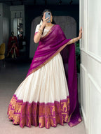 Poly Cotton Lehenga Choli with Traditional Zari Weaving for Festive Wear blouse and dupatta detail
