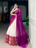 Poly Cotton Lehenga Choli with Traditional Zari Weaving for Festive Wear embroidery close-up