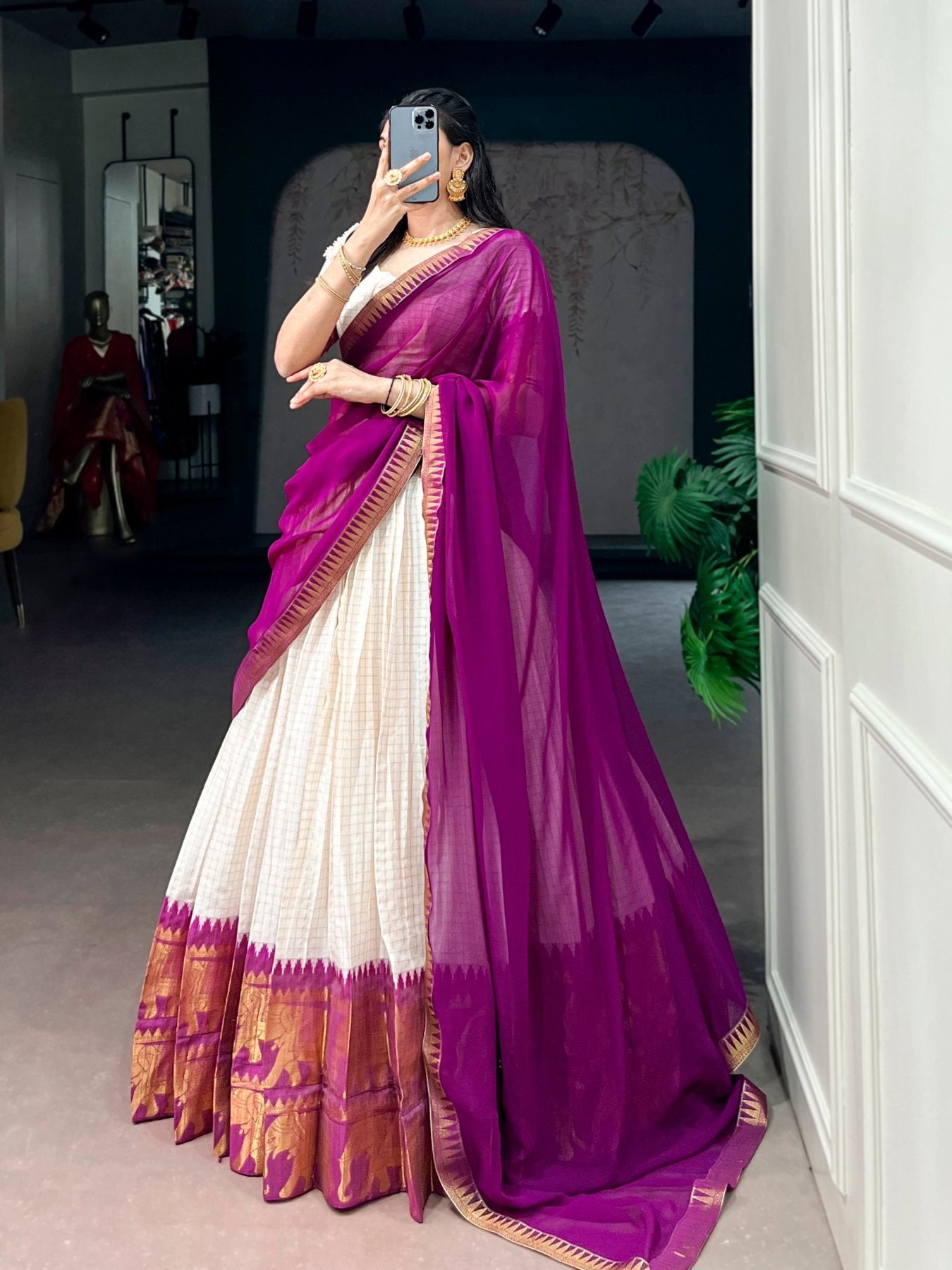 Poly Cotton Lehenga Choli with Traditional Zari Weaving for Festive Wear embroidery close-up