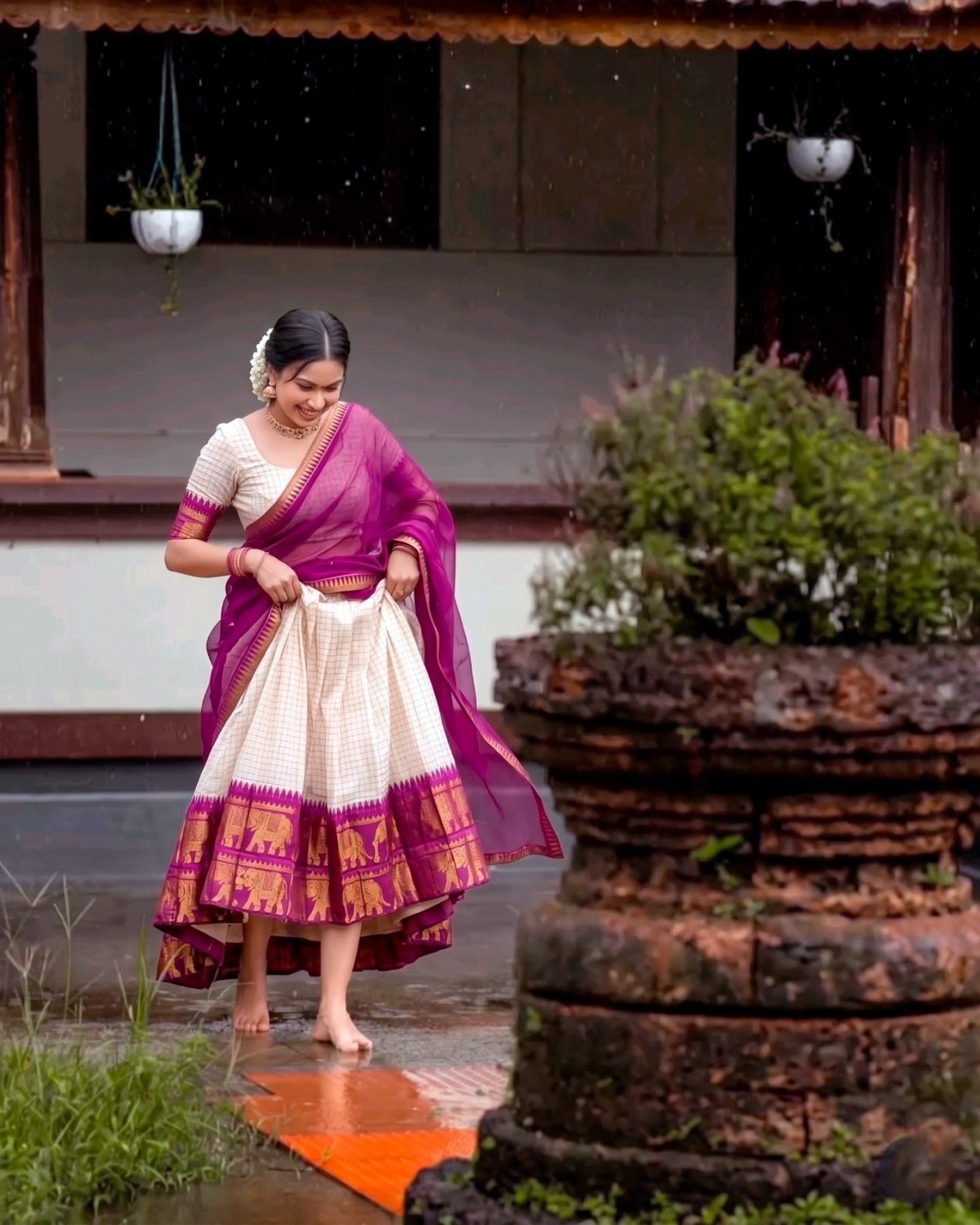 Poly Cotton Lehenga Choli with Traditional Zari Weaving for Festive Wear colour variant view