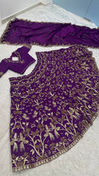 Purple Thai Silk Lehenga with Sequins Zari Work for Wedding Wear front view