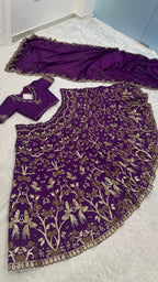 Purple Thai Silk Lehenga with Sequins Zari Work for Wedding Wear full drape view