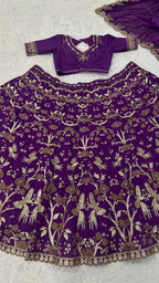 Purple Thai Silk Lehenga with Sequins Zari Work for Wedding Wear blouse and dupatta detail
