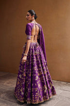 Purple Thai Silk Lehenga with Sequins Zari Work for Wedding Wear embroidery close-up