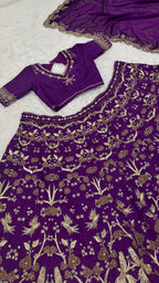 Purple Thai Silk Lehenga with Sequins Zari Work for Wedding Wear back view